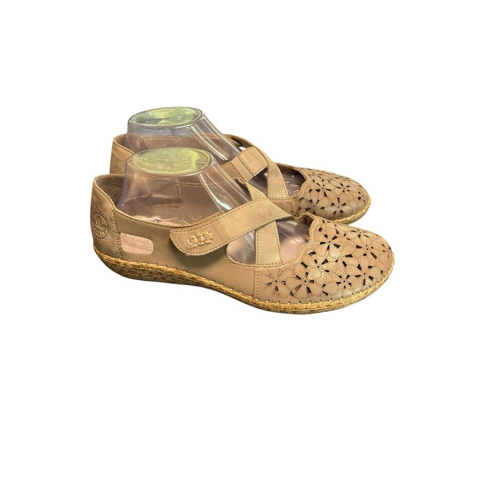 Rieker Womens Tan Cut Out Leather Mary Janes 41 M‎ Anti-stress Comfort Light